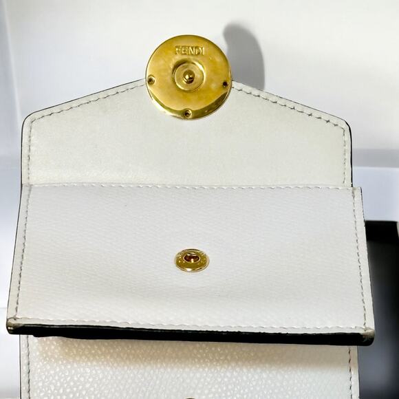 FENDI White Trifold Micro Wallet Grained Leather New F Logo Gold Snap 8M0395 - Picture 9 of 16